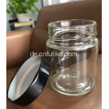 Braunes Glas, gerades, rundes Glas mit schwarzem Metalldeckel200ml